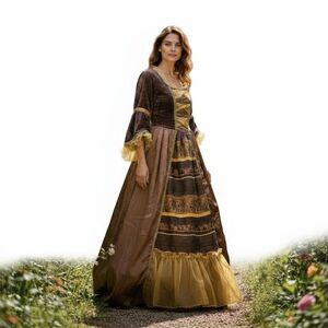 Fun World Renaissance Medieval Baroness Dress Costume M / L Velour Brown Hoop